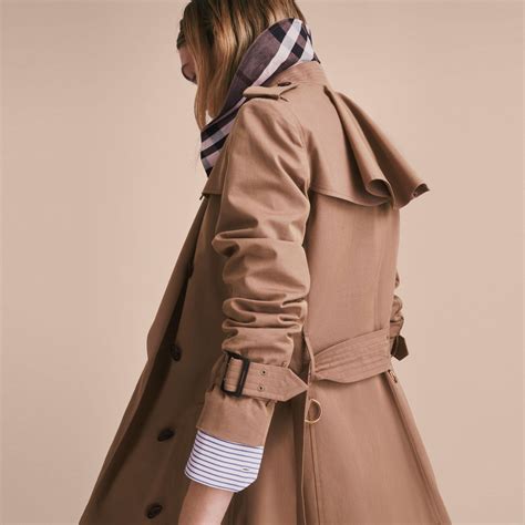 burberry women's brown tropical gabardine trench coat with ruffle detail|Burberry gabardine vintage check.